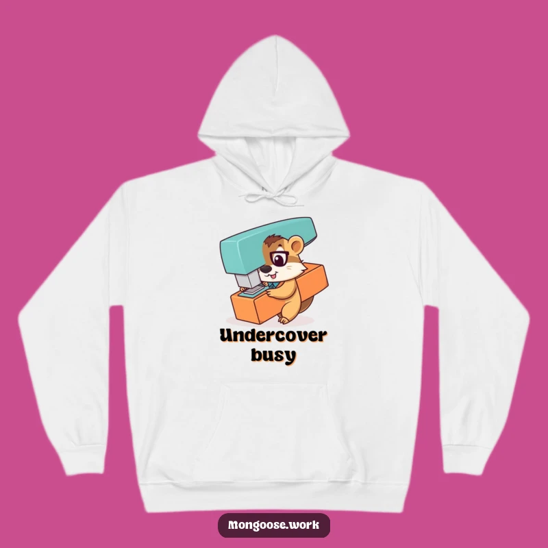Funny Mongoose Office Worker Hoodie: Cozy & Playful Stapler Hideaway