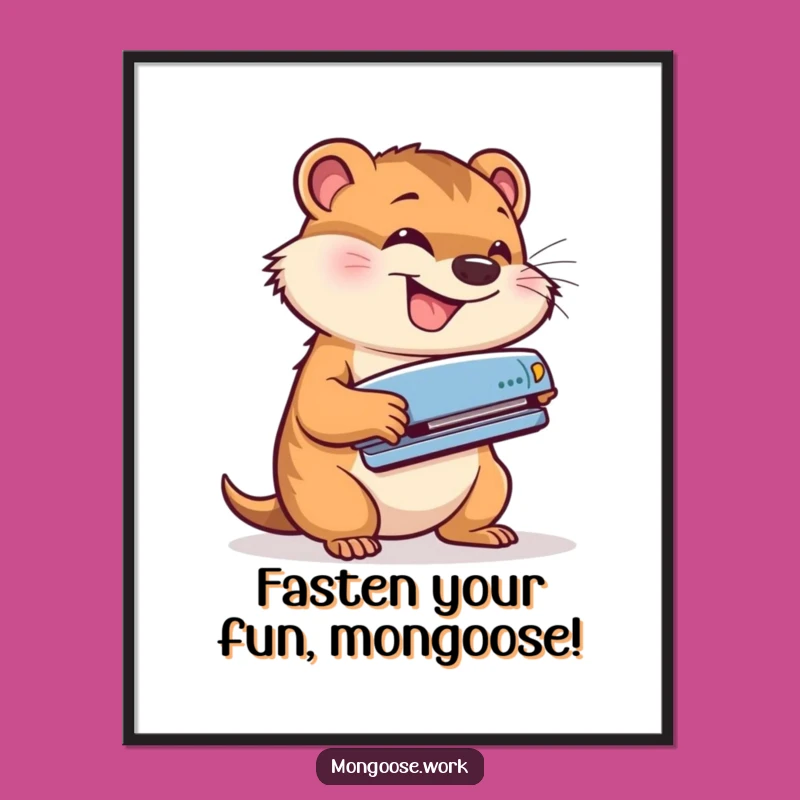 Funny Free Printable Wall Art: Energetic Mongoose Stapler - Downloadable Art for Home Decor