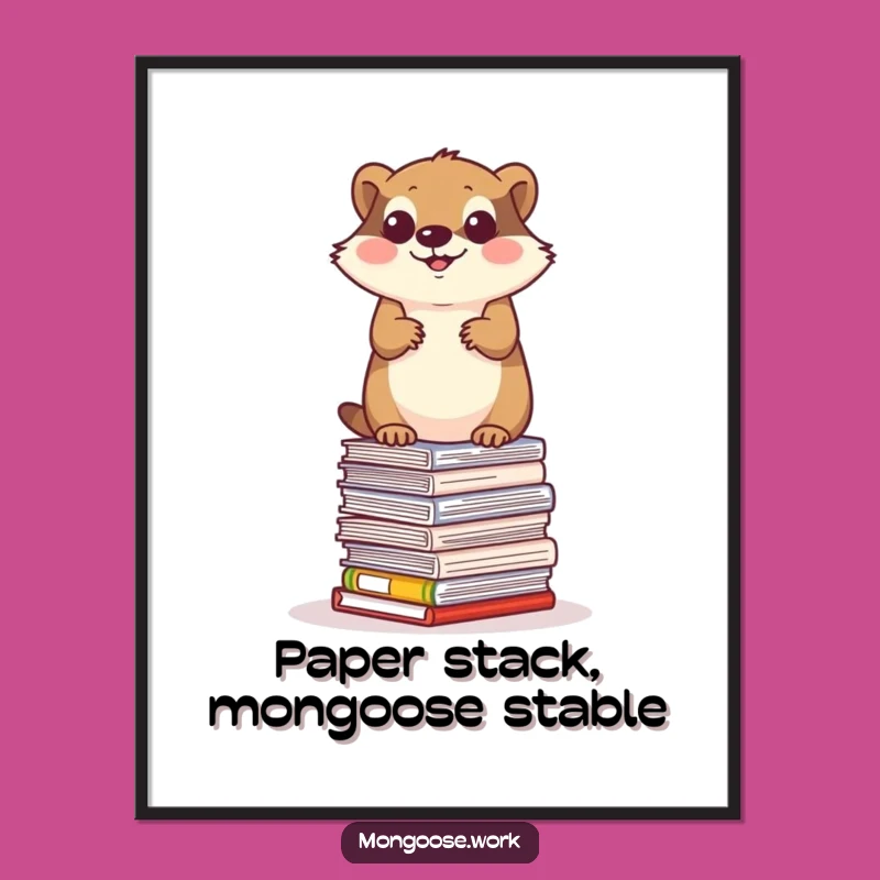 Free Printable Wall Art: Determined Mongoose Paper Stack - Hilarious Downloadable Office Decor