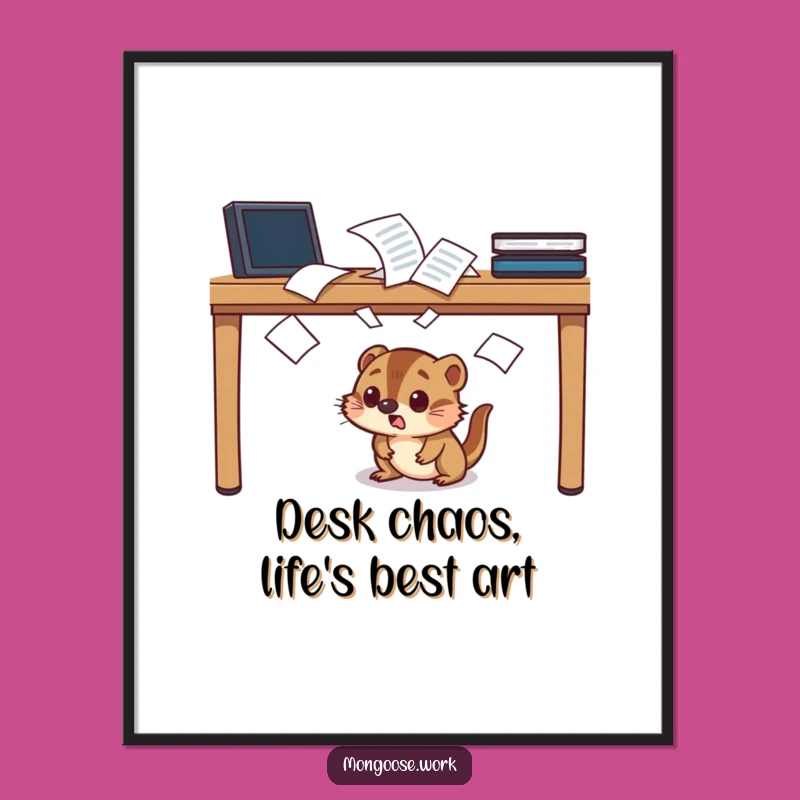 Free Printable Wall Art: Humorous Mongoose Under Desk Scene for a Laughing Decor