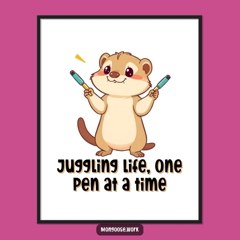 Funny Free Printable Wall Art: Juggling Mongoose, Humorous Office Decor, Downloadable Quirky Gift