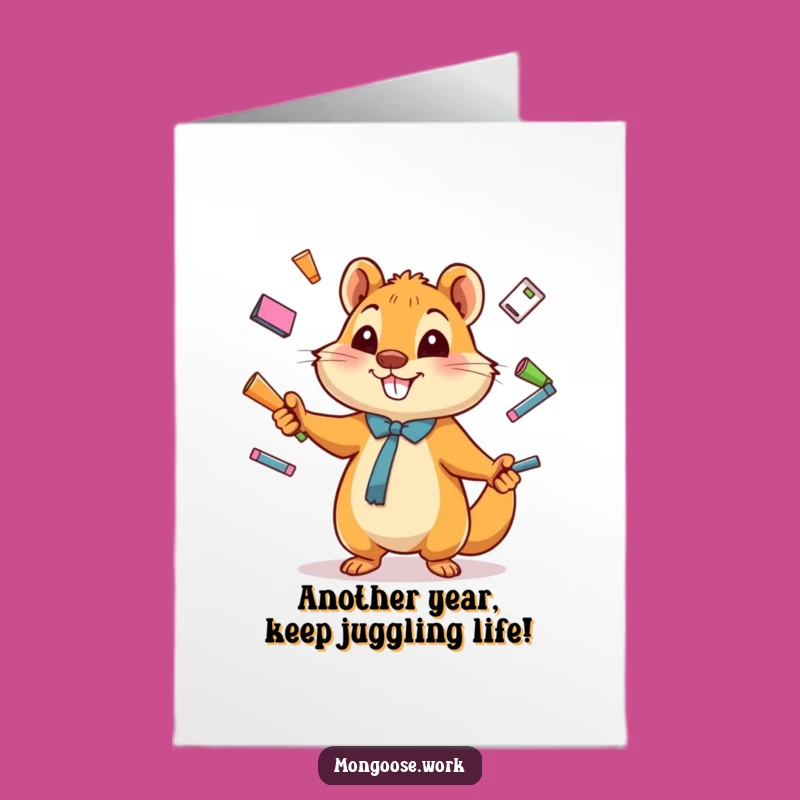 Free Printable Funny Mongoose Birthday Card: Office Chaos Downloadable Gift