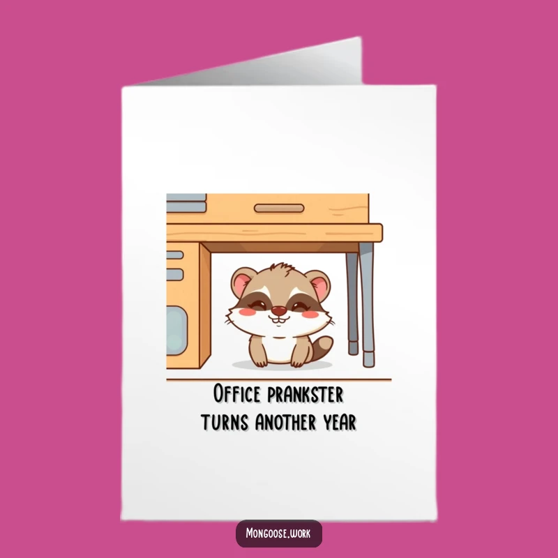 Free Printable Birthday Card: Funny Mongoose Hiding, Mischievous Grin Downloadable Gift