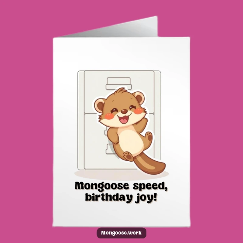 Free Printable Funny Birthday Card: Playful Mongoose Sliding - Hilarious Downloadable Office Gift