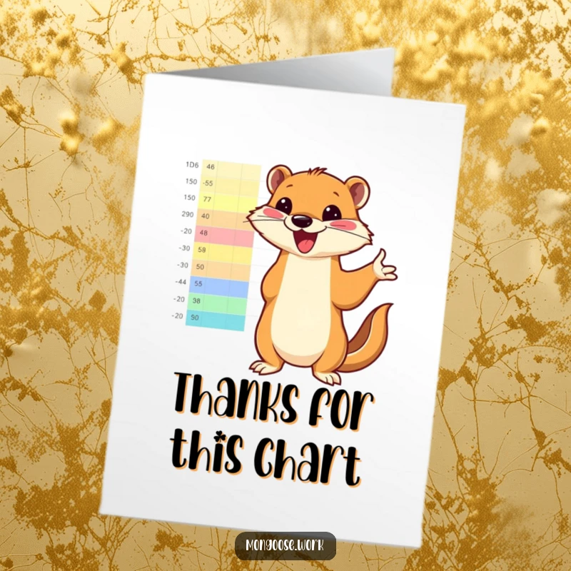 Funny Free Printable Mongoose Thank You Card: A mongoose points enthusiastically at a colorful chart to express thanks, print at home.