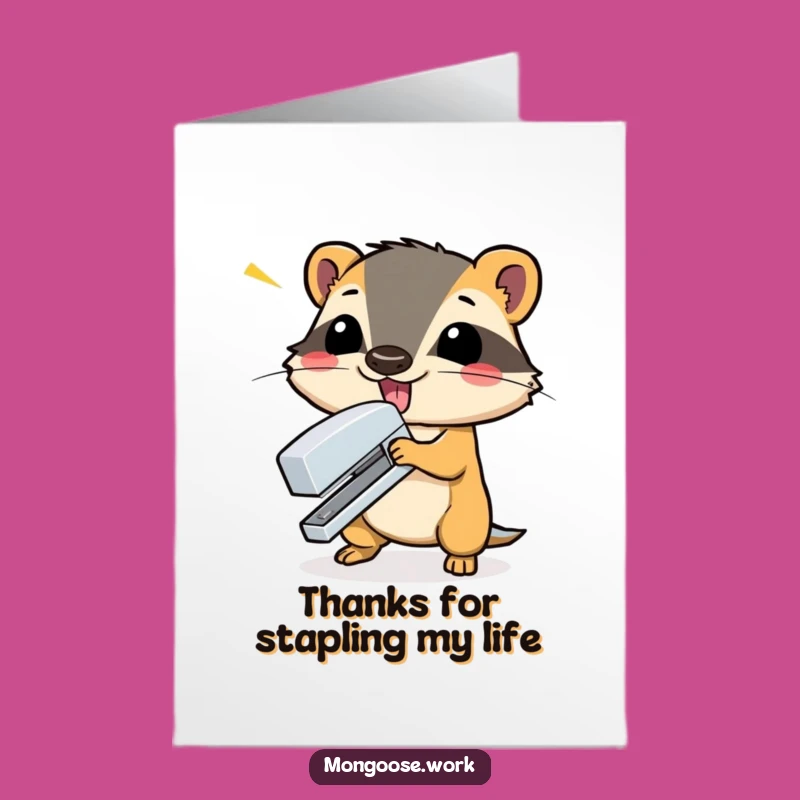 Free Printable Mongoose Thank You Card: Stapler Signed, Funny Downloadable Gratitude