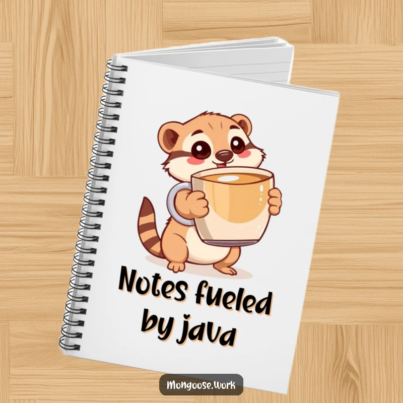 Funny Mongoose Notebook: A wide-eyed mongoose holding a giant coffee mug, inspiring note-taking and creativity.