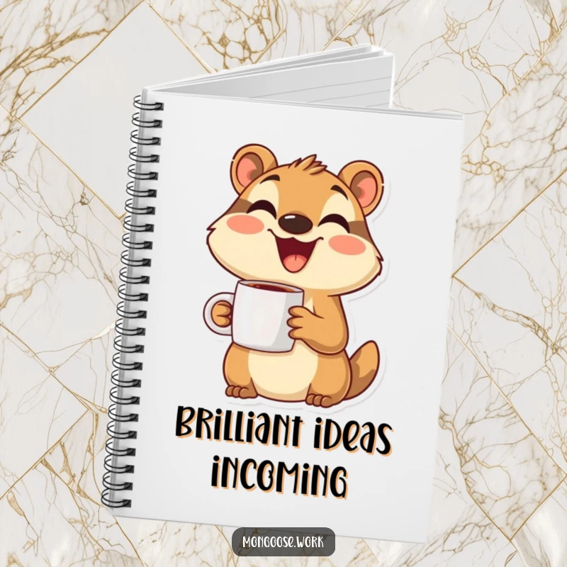 Funny Mongoose Notebook: A happy mongoose character smiling widely, perfect for capturing thoughts and ideas.