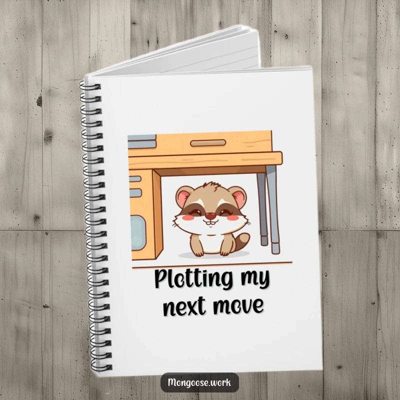 Funny Mongoose Notebook: A mischievous mongoose hiding under a desk, perfect for jotting down funny notes and ideas, ideal for funny gifts.