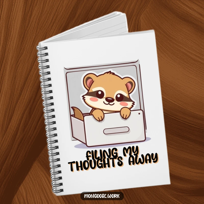 Funny Notebook cover shows a playful cartoon mongoose peeking out of a filing cabinet drawer, perfect for organized and fun note-taking.