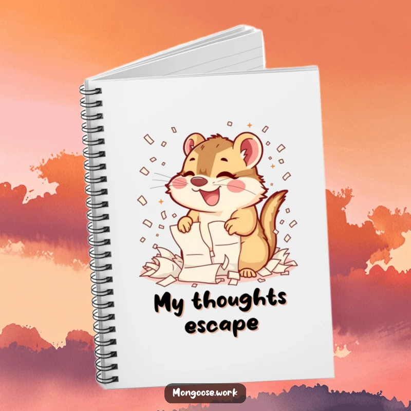 Funny Mongoose Shredding Notebook: A notebook cover depicting a mongoose gleefully tearing apart documents, symbolizing energetic creativity and fun.