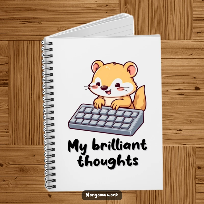 Funny mongoose keyboard notebook, a cute mongoose typing on a large-keyed keyboard, ideal for jotting down tech ideas.