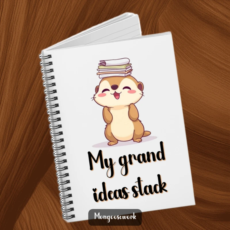 Funny Notebook: a cute mongoose balancing a large stack of papers on its nose, perfect for jotting down funny ideas.