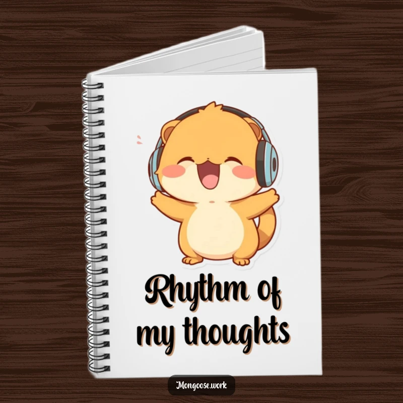 Funny Mongoose Notebook: A mongoose with headphones, enthusiastically bobbing its head, perfect for music lovers' notes.