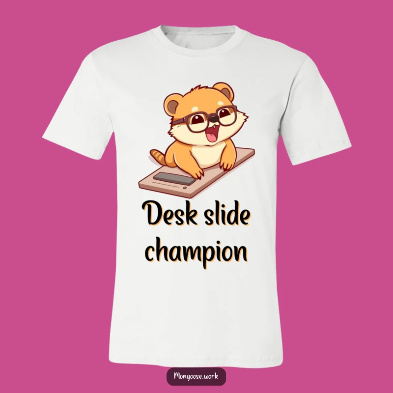 Funny Sliding Mongoose T-Shirt: Mongoose's Desk Adventure, A Hilarious Gift for Playful Souls
