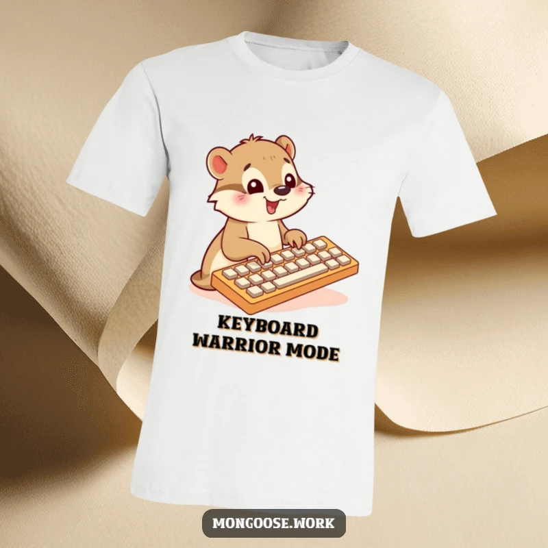 Funny Mongoose t-shirt, typing fast on huge keyboard, cute animal, tech enthusiast, excellent funny gift.