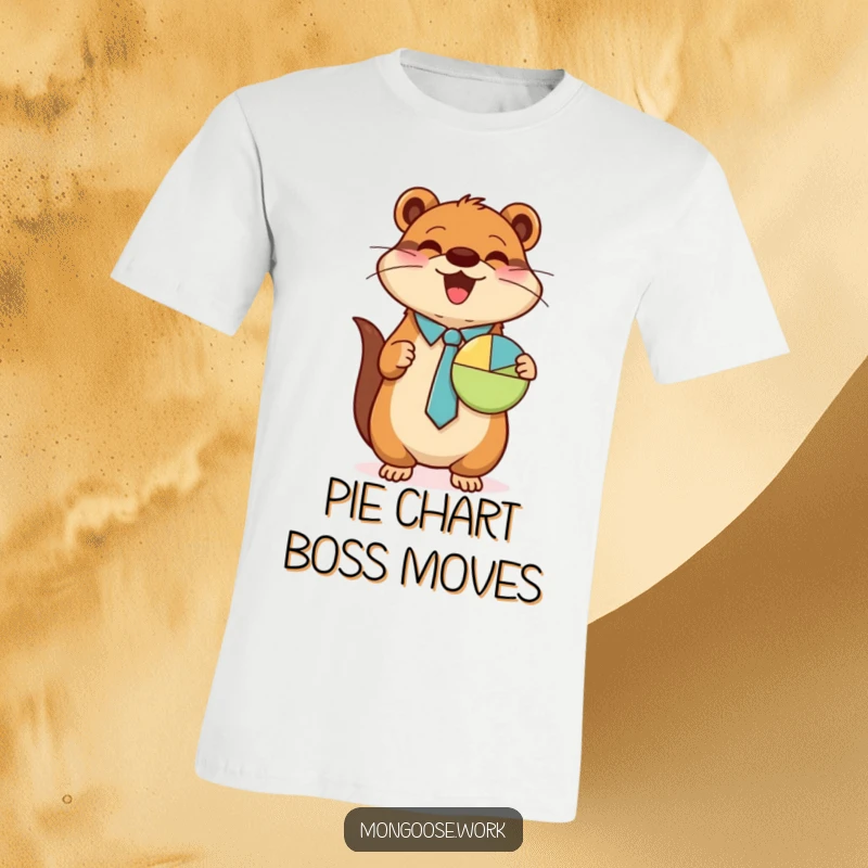 Funny Mongoose t-shirt, wearing tie, presenting pie chart, cute business animal, excellent funny gift.