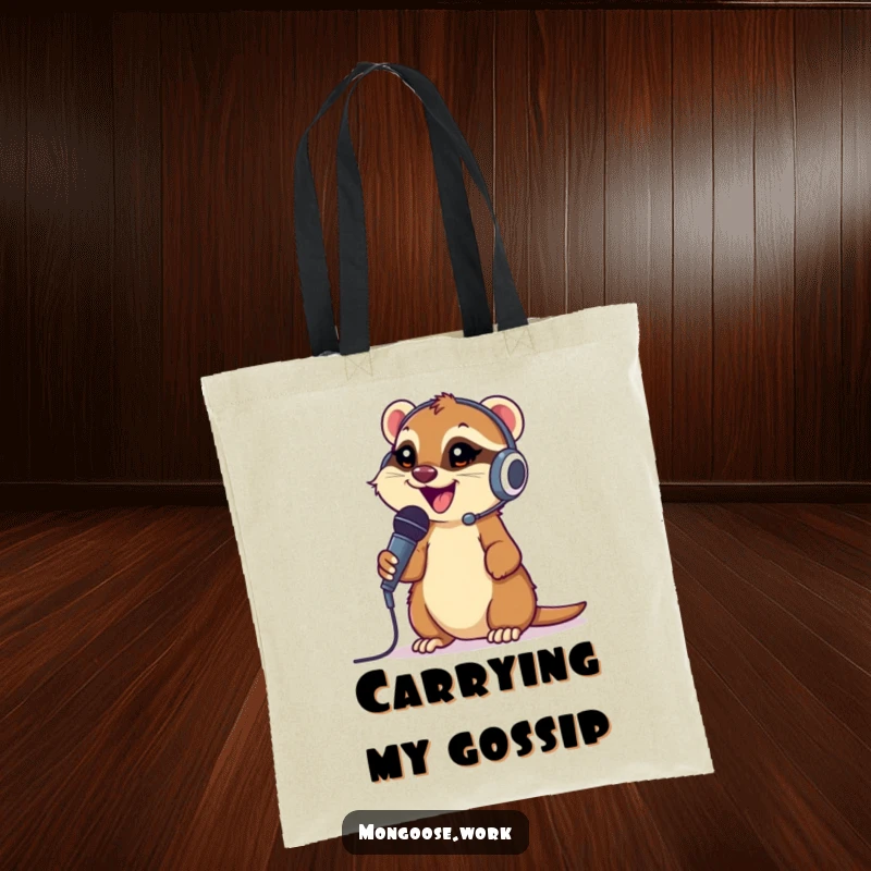 Funny Mongoose Tote Bag: A chatty mongoose with a headset and microphone, ready to communicate and carry your stuff.