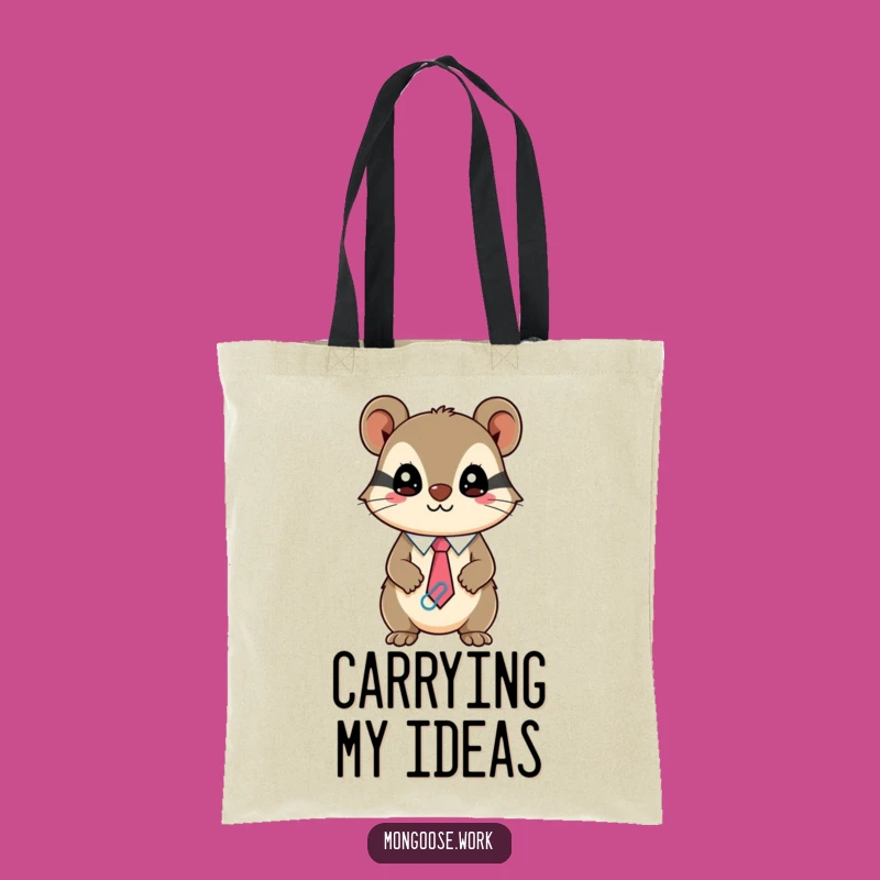 Funny Kawaii Mongoose Tote Bag, Mischievous Paperclip Carryall, Gift for Colleagues
