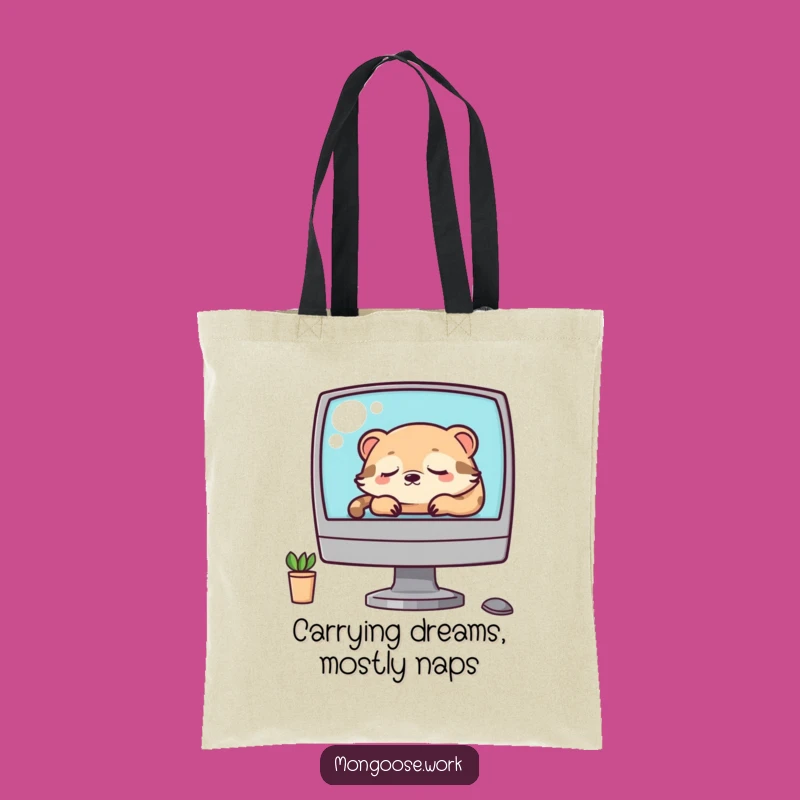 Funny Kawaii Mongoose Napping Tote Bag: Carry Your Sleepiness in Style