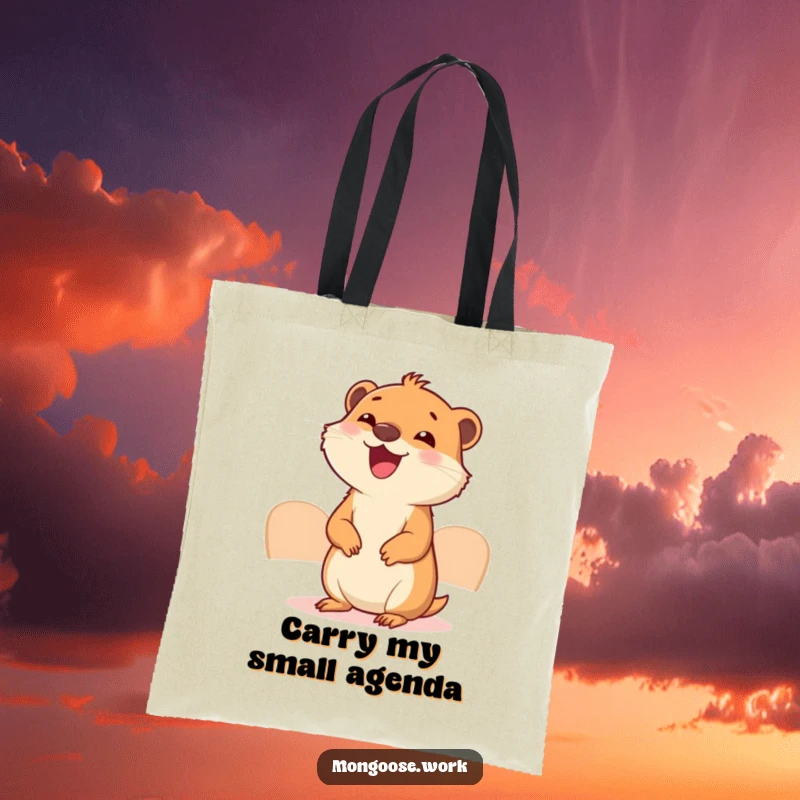 Funny Mongoose Meeting Tote Bag: A delightful mongoose is the star of this bag, attending a tiny meeting with pure excitement and professionalism.