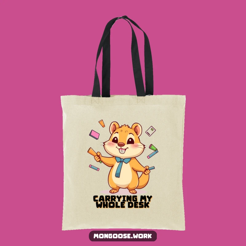 Funny Mongoose Tote Bag - Juggling Office Supplies, Practical & Hilarious Gift