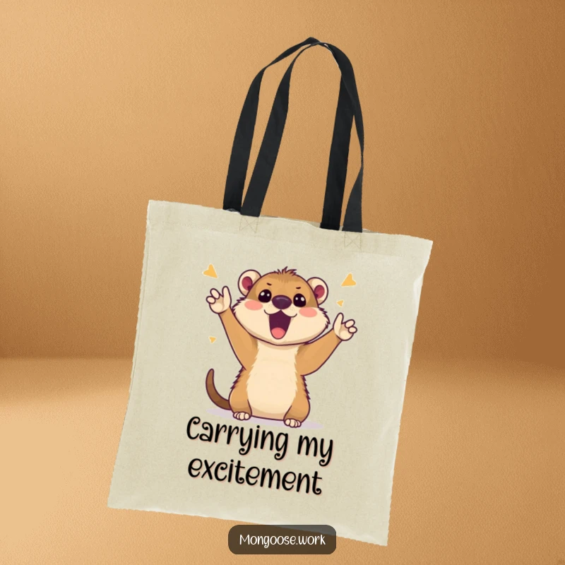 Funny Mongoose Tote Bag: A cute mongoose enthusiastically cheering while participating in a video call, a funny and practical gift.